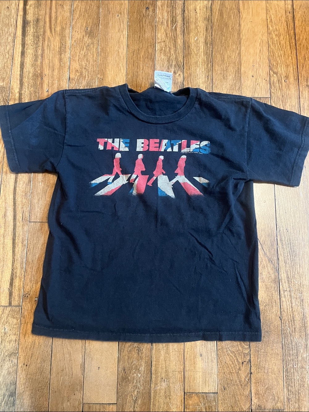 The Beatles Kids Black Graphic Tee with Red, Blue, Tan Print - Vintage